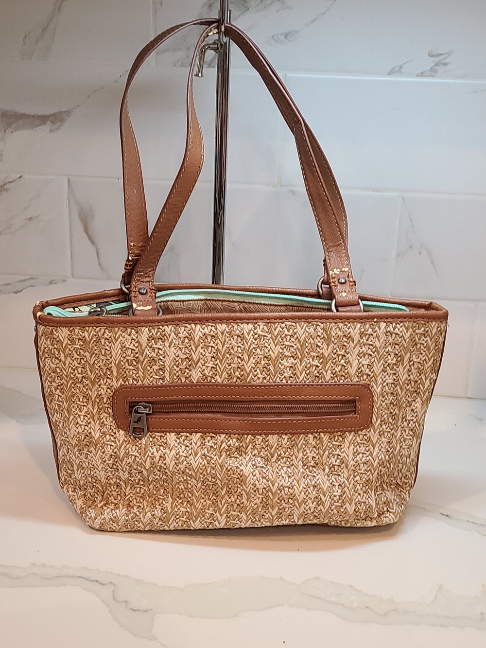 Sakroots Tan Woven Tote with Floral Butterfly Accent - Picture 7 of 13